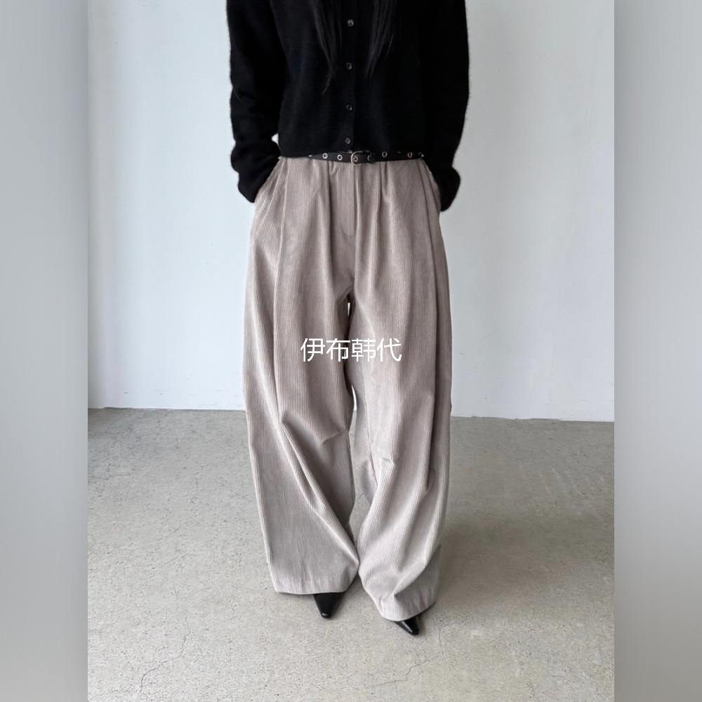TAUPE韩国东大门正品代购25冬 松紧腰抽绳条绒灯芯绒宽松褶皱长裤 - 图2