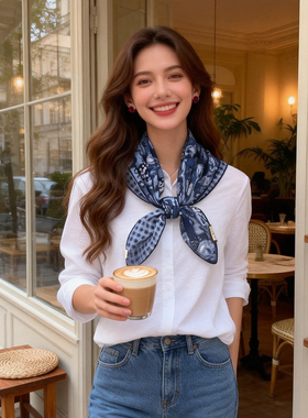 格子腰果花双面小方巾女装饰领巾