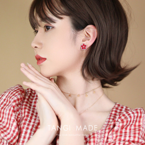 TANGI自制送你一朵小红花2020易烊千玺同款小花朵耳环女耳钉耳夹 - 图0