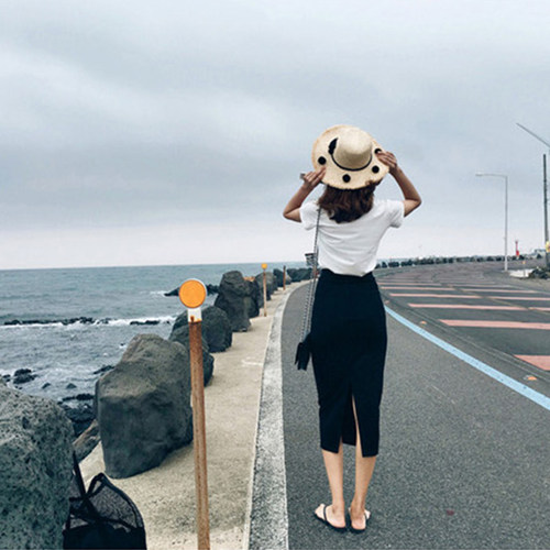 弹力后开叉包臀裙中长裙女2026春夏秋高腰显瘦黑色一步裙半身裙子 - 图1