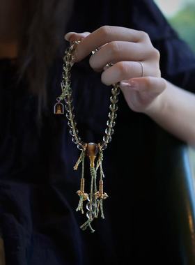 天然黄水晶玛瑙手串原创手工编织财神手持汽车挂链文玩盘玩挂件礼