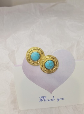 绿色锆石简约港风复古耳钉小众设计感仿绿松石饰品925纯银针包邮