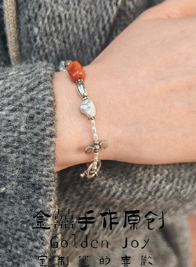 semeno&samulo风格原创天然碎银子蓝光珍珠925银南红白水晶手串