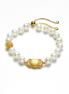 S925银天然淡水珍珠手链抽拉式可