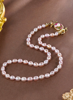 淡水珍珠项链OT爱心扣无核紫珠米