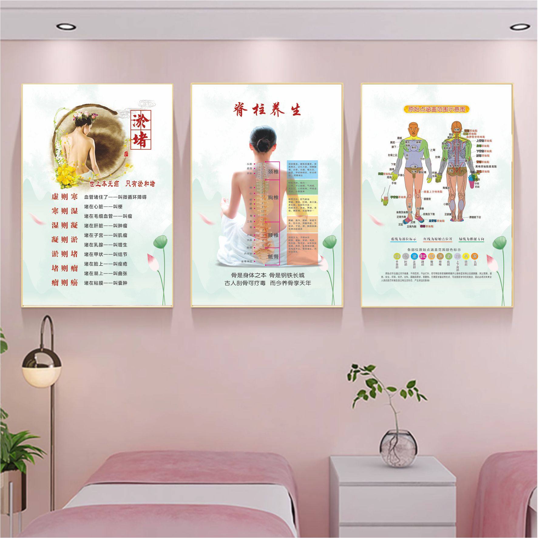 中医养生装饰画美容院海报精油开背艾灸刮痧拔罐针灸经络挂画kt板,淘宝优惠券,粉丝福利购,淘宝优惠卷