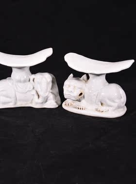 大宋湖田窑影青釉青狮白象瓷雕枕头