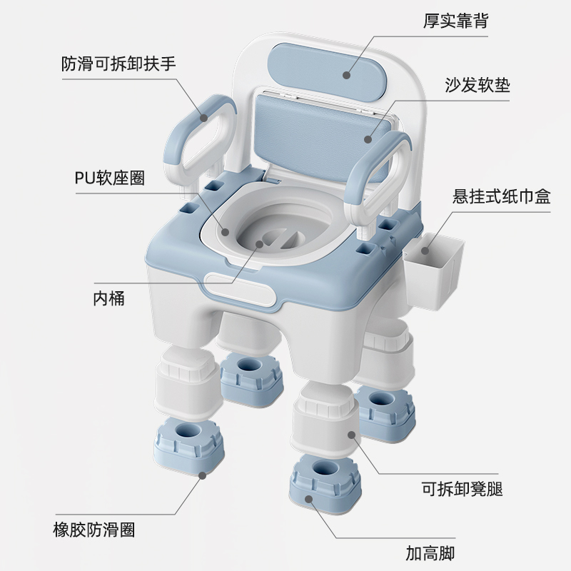 老人坐便器移动马桶家用室内便携式座便椅子残疾老年人扶手坐便椅-图3