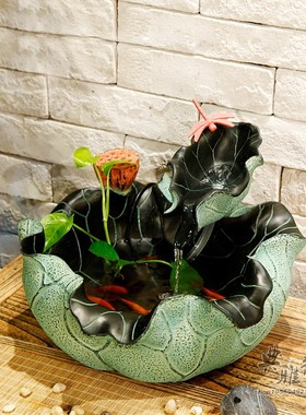鱼缸盆景树脂喷泉荷趣风假山流水