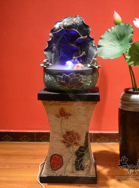 小型盆景中式风树脂喷泉假山流水