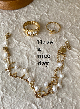 天然淡水珍珠复古法式流苏手链