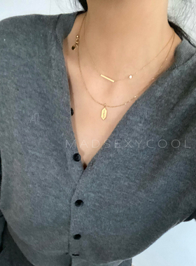 轻奢菱形吊坠项链女款精致简约双层叠戴锁骨链时尚小众设计配饰女