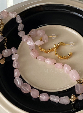 爱心粉色系天然石手工串珠项链