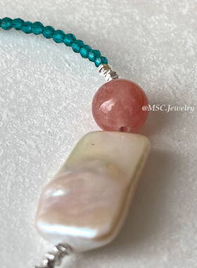 招桃花绿水晶粉晶串珠手链纯银