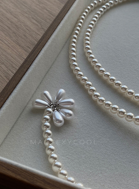 轻奢高级珍珠项链女秋冬多层叠戴长款毛衣链小众设计气质时尚饰品