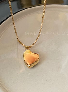 洗澡不用摘黑金爱心简约小众项链