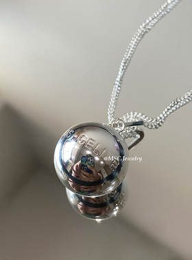 金属球球刻字长款韩风银色项链