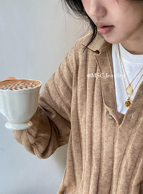 云母石毛衣链美拉德色系项链琥珀