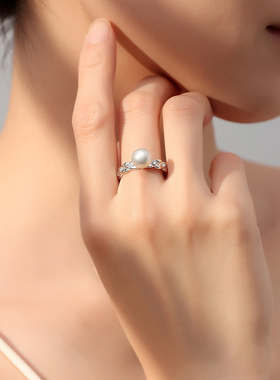 天然akoya海水珍珠活口新款戒指