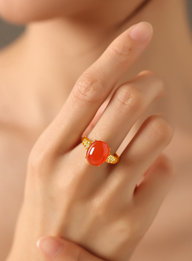 原矿保山南红玛瑙活口本命年女戒