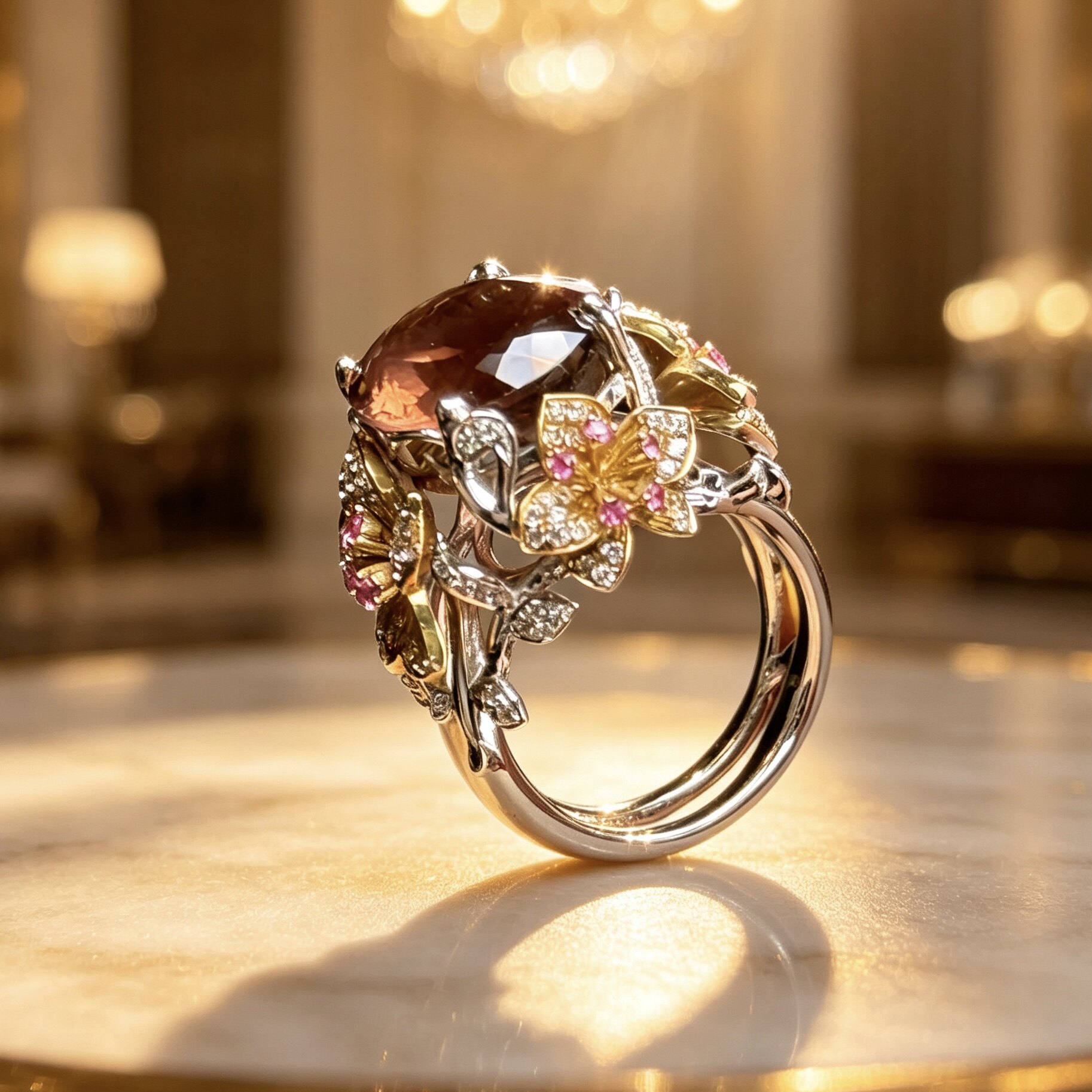 Qinxin Yaji Natural Tourmaline Ring 18k Gold Exquisite Design Colorful Jewelry Ring