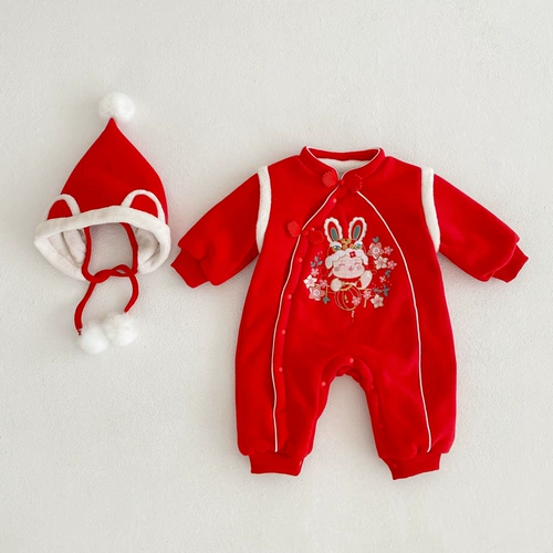 Детское боди для девочек, флисовое платье, ципао, зимний комплект, наряд на выход