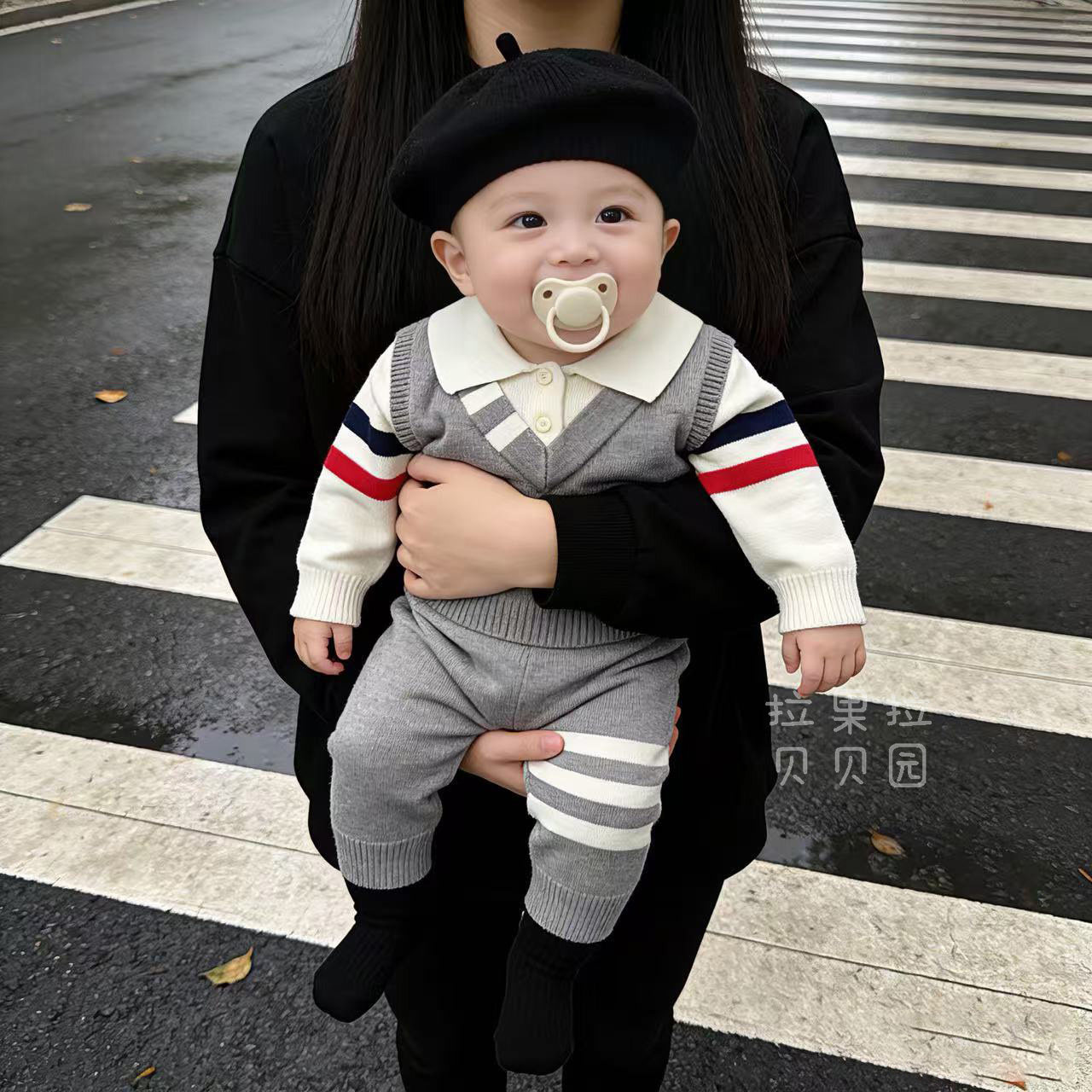 拉果拉男宝宝秋冬新款polo领绅士针织毛衣+裤子套装婴儿周岁礼服,淘宝优惠券,粉丝福利购,淘宝优惠卷