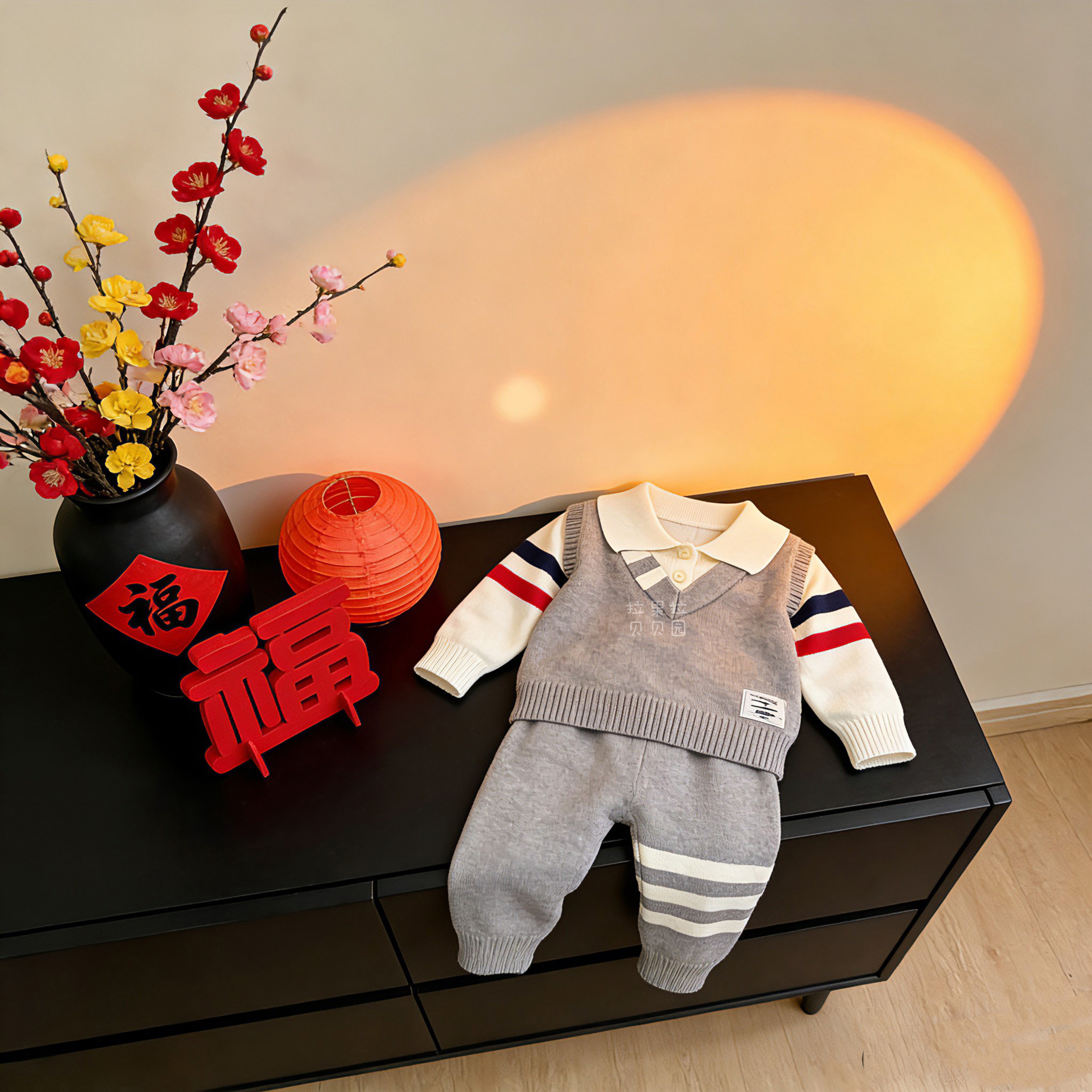 拉果拉男宝宝秋冬新款polo领绅士针织毛衣+裤子套装婴儿周岁礼服,淘宝优惠券,粉丝福利购,淘宝优惠卷