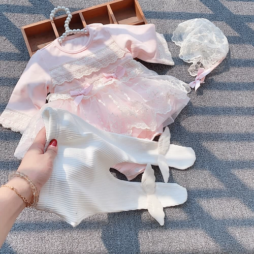 Платье на младенца, осенняя юбка для девочек, хлопковое боди, комплект, в корейском стиле, в западном стиле