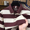 Hengyuanxiang men's long-sleeved cotton T-shirt autumn new casual loose striped POLO shirt for middle-aged and elderly dads