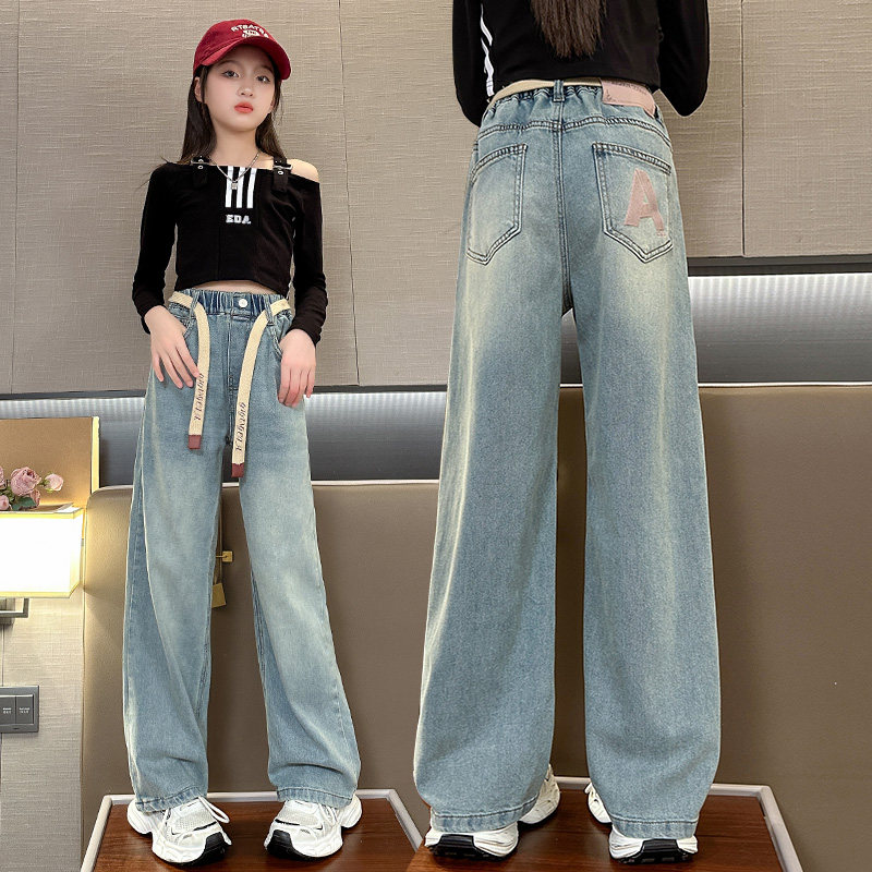 女童冬装加绒牛仔裤2025新款中大儿童加厚裤子春秋宽松直筒阔腿裤,淘宝优惠券,粉丝福利购,淘宝优惠卷