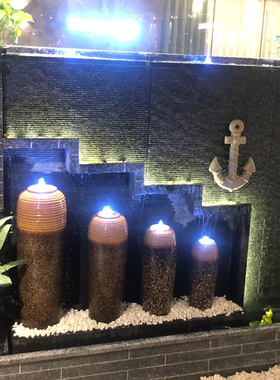 石材新中式风鱼池庭院别墅水幕墙