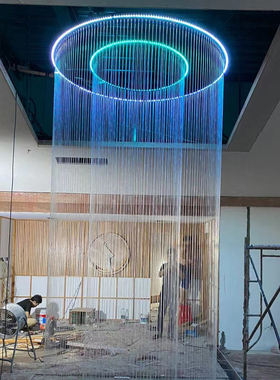 拉丝水幕室内外水帘人造水景观灯光穿拉线雨帘流水景高端不锈钢