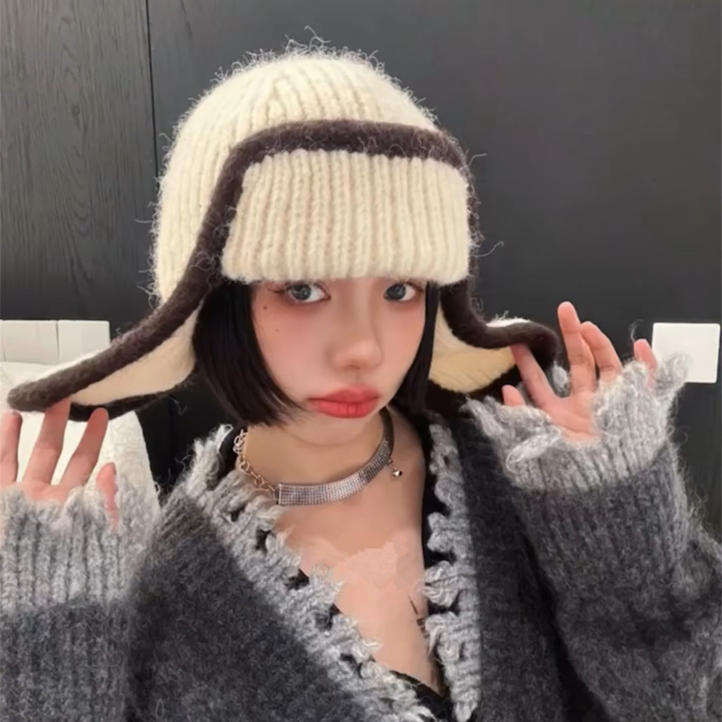 秋冬新款针织毛线帽女护耳飞行帽保暖百搭显脸小滑雪雷锋帽子,淘宝优惠券,粉丝福利购,淘宝优惠卷