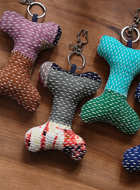 钟声刺子绣 纯手工密密缝百搭古风 小骨头挂件布艺摆件包包挂件