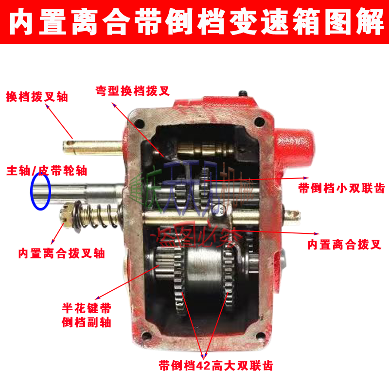 微耕机配件500/800/900型主轴离合倒档双联齿变速箱皮带农用链条