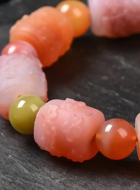 凤呈祥 厂供天然盐源玛瑙手链 复古雕刻花开富贵手链 男女款