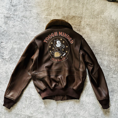 G1飞行员皮夹克 真毛领菲力猫巴基斯坦山羊皮 复古男女美式皮衣 - 图3