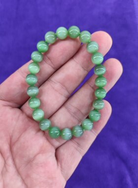 和田碧玉手串冰底果绿绿猫眼手串8毫米圆珠23颗质地干净无裂无黑