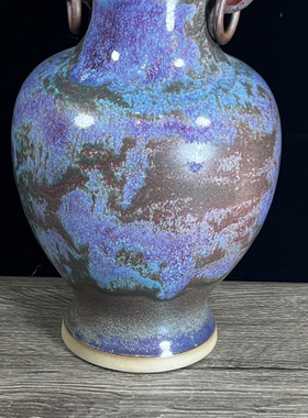 神后钧瓷孔家钧窑手工摆件瓷中韵创意窑变收藏送礼柴烧双龙活环瓶