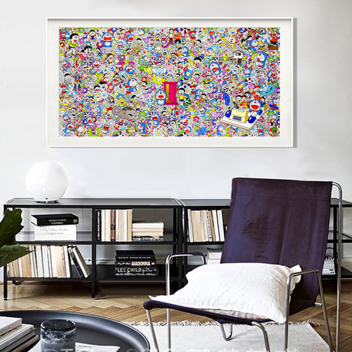 工作室客厅挂画潮流潮画 动漫卡通机器猫装饰画村上隆版画哆啦A梦 - 图1