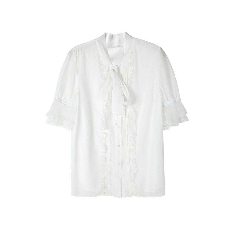 秋水伊人白色雪纺气质洋气夏季衬衫 秋水伊人衬衫