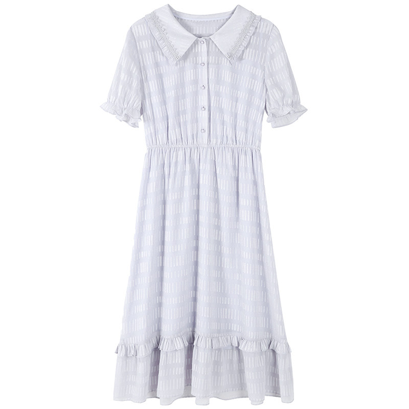 秋水伊人雪纺紫色中长款气质收腰 秋水伊人连衣裙