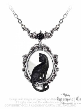 英国A牌黑猫玫瑰镜子哥特项链