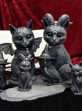 NemesisNow哥特五芒星黑猫摆件