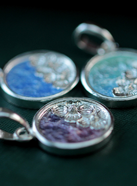 纯银高温珐琅四照花吊坠手工