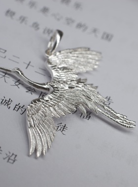 身境饰物||云中仙||瑞羽 原创设计 925银仙鹤吊坠 寒潭渡鹤影