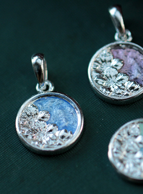 纯银高温珐琅樱花吊坠手工