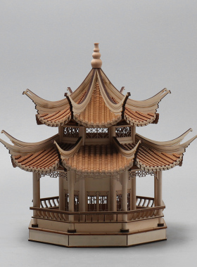 新中式风古建筑八角客厅玄关摆件