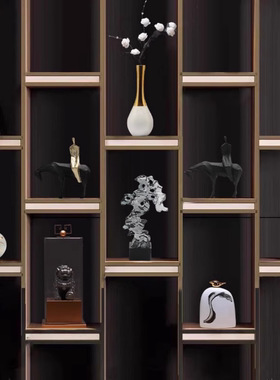 新中式客厅玄关摆件酒店酒柜软装饰品书柜宋式美学禅意高级感摆设